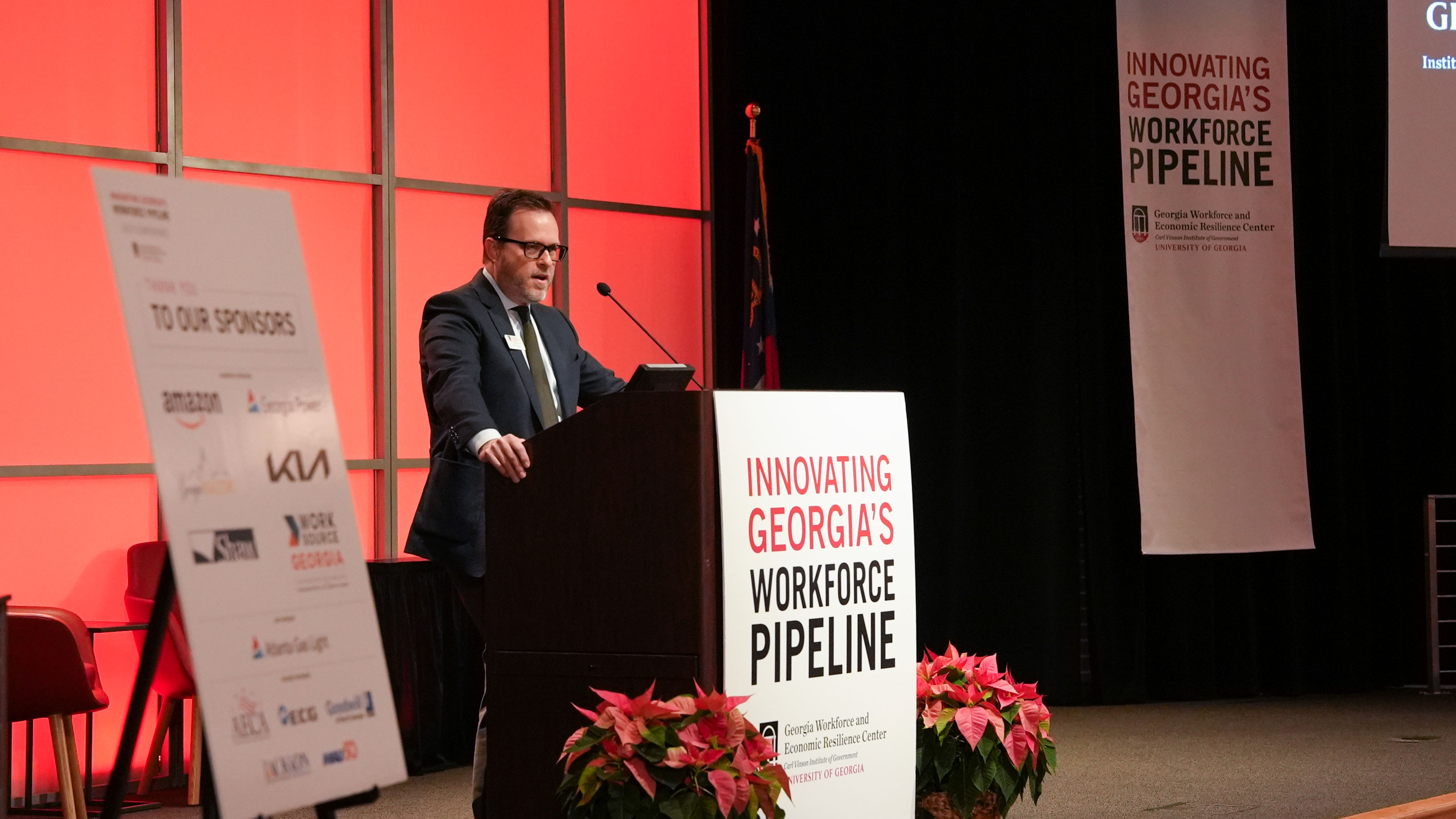 UGA Carl Vinson Institute of Government Director Rob Gordon speaks during the opening plenary at the Innovating Georgia's Workforce Pipeline Conference.