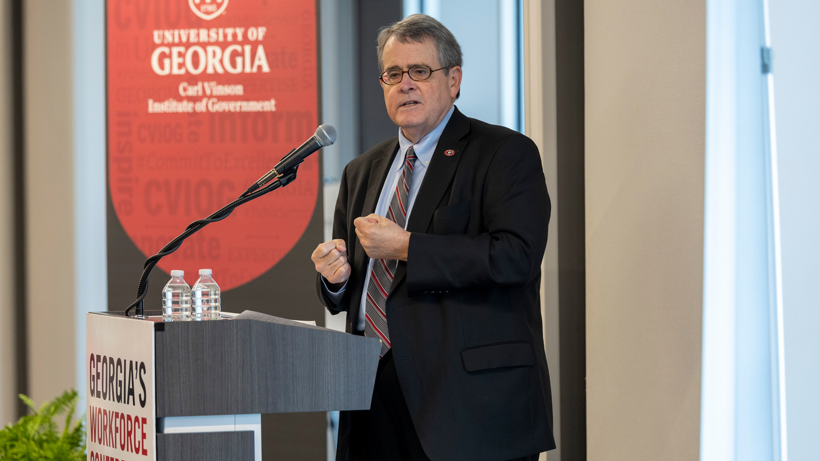 UGA President Jere W. Morehead speaks during the closing luncheon for the Institute of Government Workforce Development Conference.