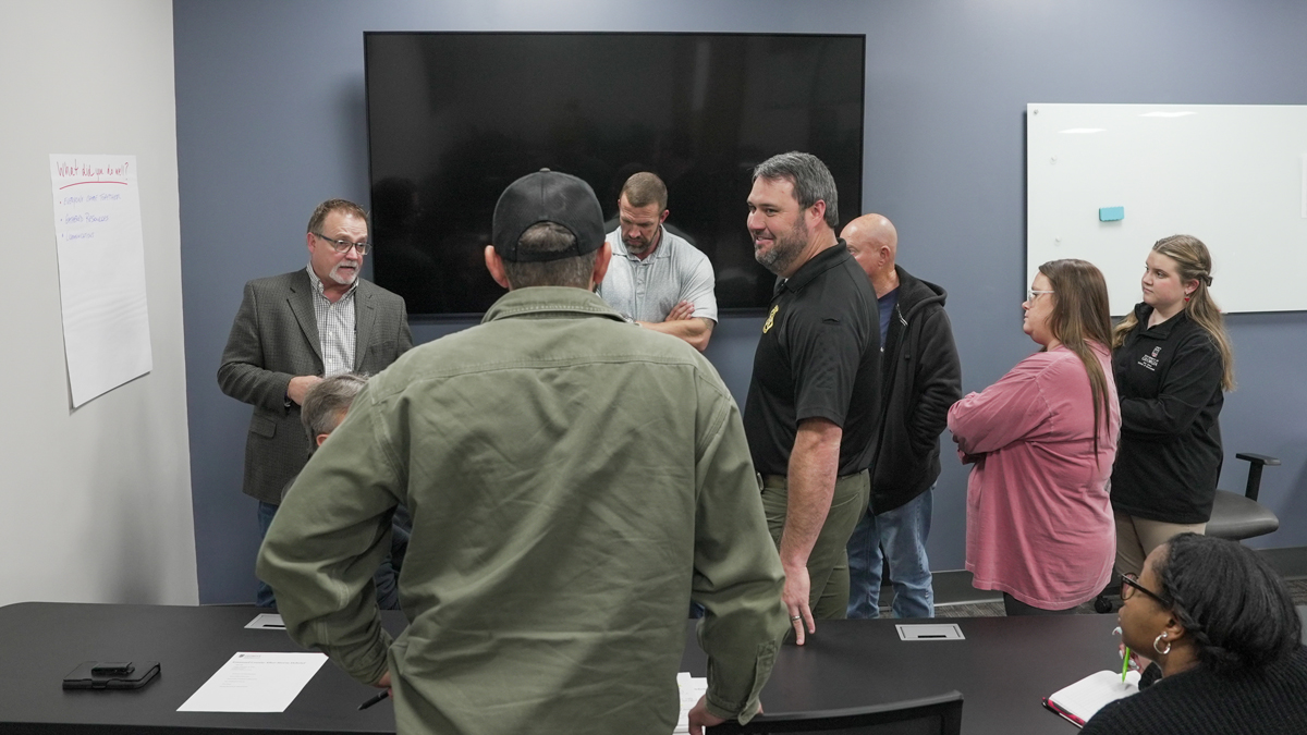 People who participated in Emanuel County’s response to Hurricane Helene met with PROPEL Rural Scholars in Swainsboro to talk about their community’s experience. (Photo by Sara Ingram)