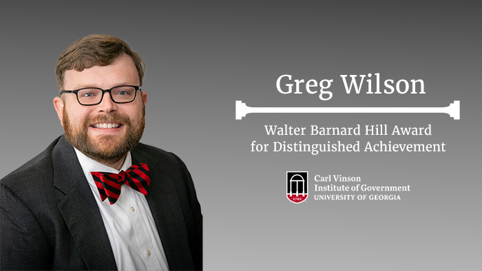 Greg Wilson, an assistant director at the University of Georgia’s Carl Vinson Institute of Government, was awarded a 2023 Walter Barnard Hill Award for Distinguished Achievement at the 32nd annual Public Service and Outreach Meeting and Awards Luncheon.