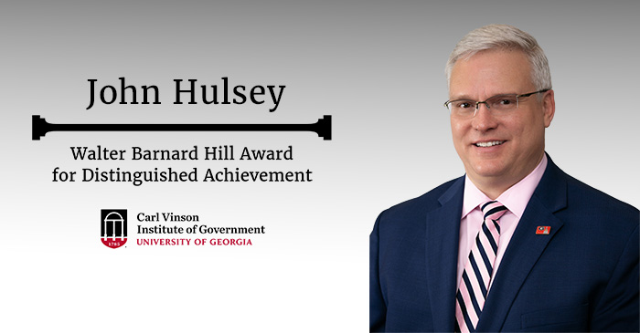John Hulsey, a faculty member at the University of Georgia’s Carl Vinson Institute of Government, has been honored with a 2023 Walter Barnard Hill Award for Distinguished Achievement in Public Service and Outreach.