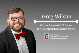 Greg Wilson, an assistant director at the University of Georgia’s Carl Vinson Institute of Government, was awarded a 2023 Walter Barnard Hill Award for Distinguished Achievement at the 32nd annual Public Service and Outreach Meeting and Awards Luncheon.